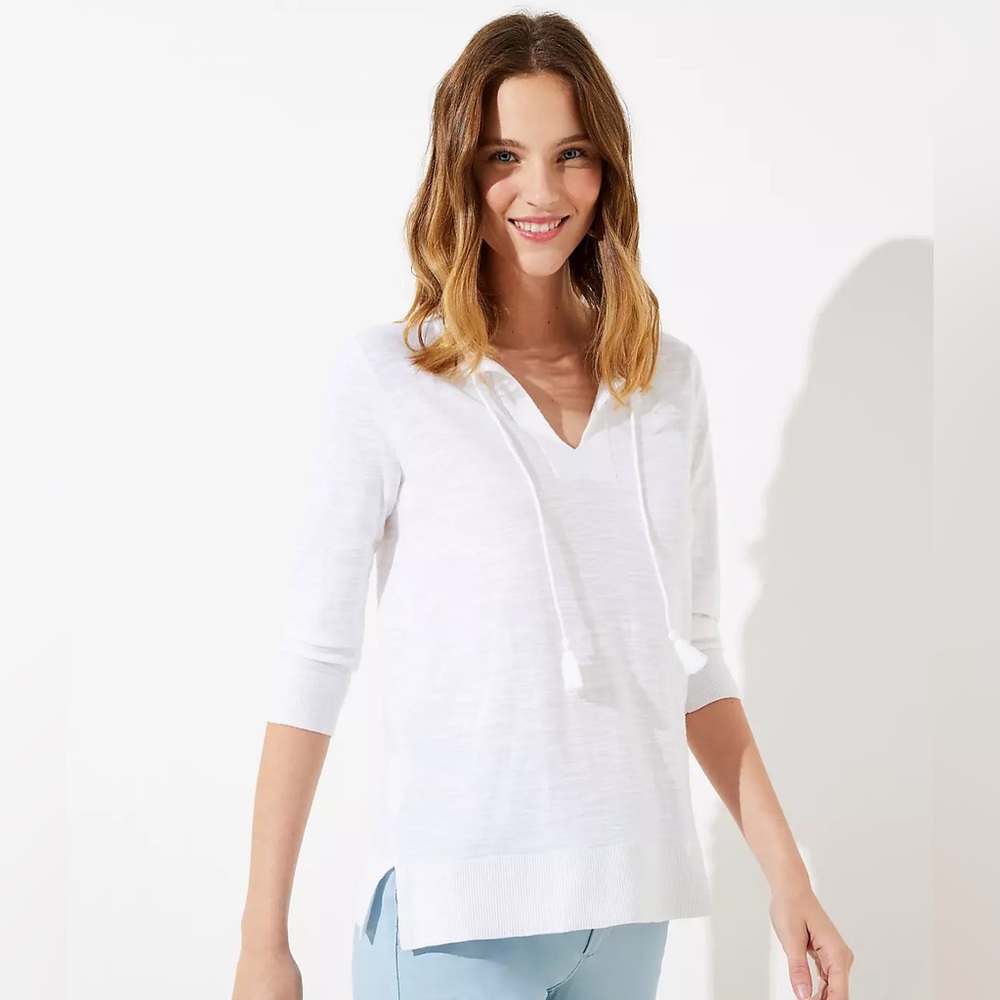 LOFT Tasseled Tie Neck Tunic Sweater